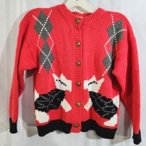 SIDE BY SIDE VINTAGE 80s YORKIE DOG GRANNY CARDIGAN SIZE L